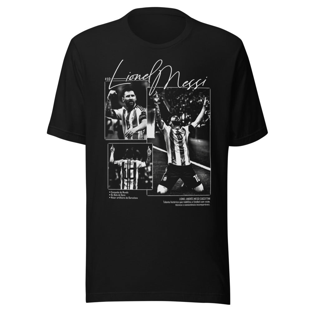 Camiseta negra con fotografías de Lionel Messi